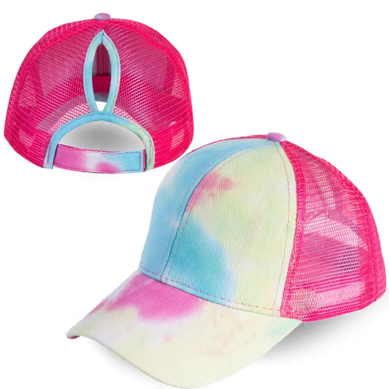 Algodón Viaje Imprimir Sun Peaked Niños Arco Iris Malla Sombrero Colorido Niños Tie Dye Sombreros de béisbol