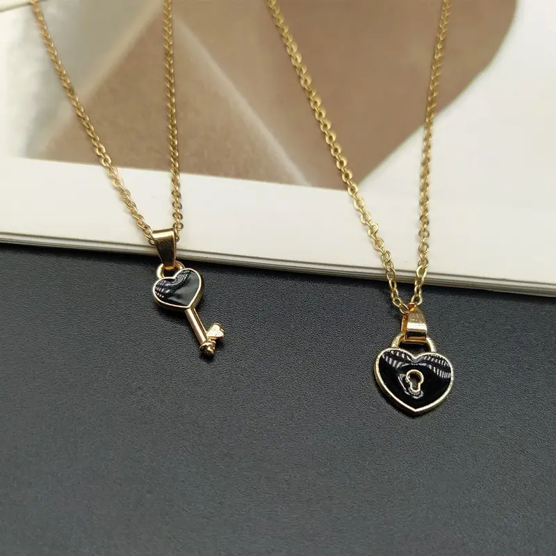 Nouvelle tendance collier ras du cou en forme de goutte d'huile, cœur, serrure à clé, cadeau de saint-valentin, plaqué or, serrure à clé, collier de Couple, bijoux de mode