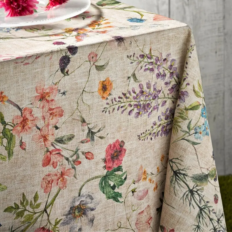 Nappe rectangulaire de baies de fleurs sauvages de la campagne française, tissu en coton poly à essuyer décor de table de fête d'intérieur et d'extérieur/