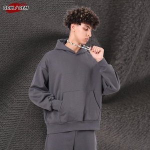Người đàn ông của Heavyweight 500gsm giản dị rắn hoodie không có dây rút nhiệt Fleece quá khổ mùa đông trùm đầu áo - Product Image 5