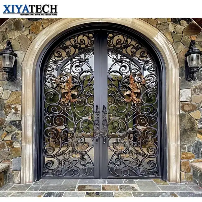XIYATECH Hermosa puerta de entrada frontal de hierro forjado residencial Diseños de puerta de hierro forjado