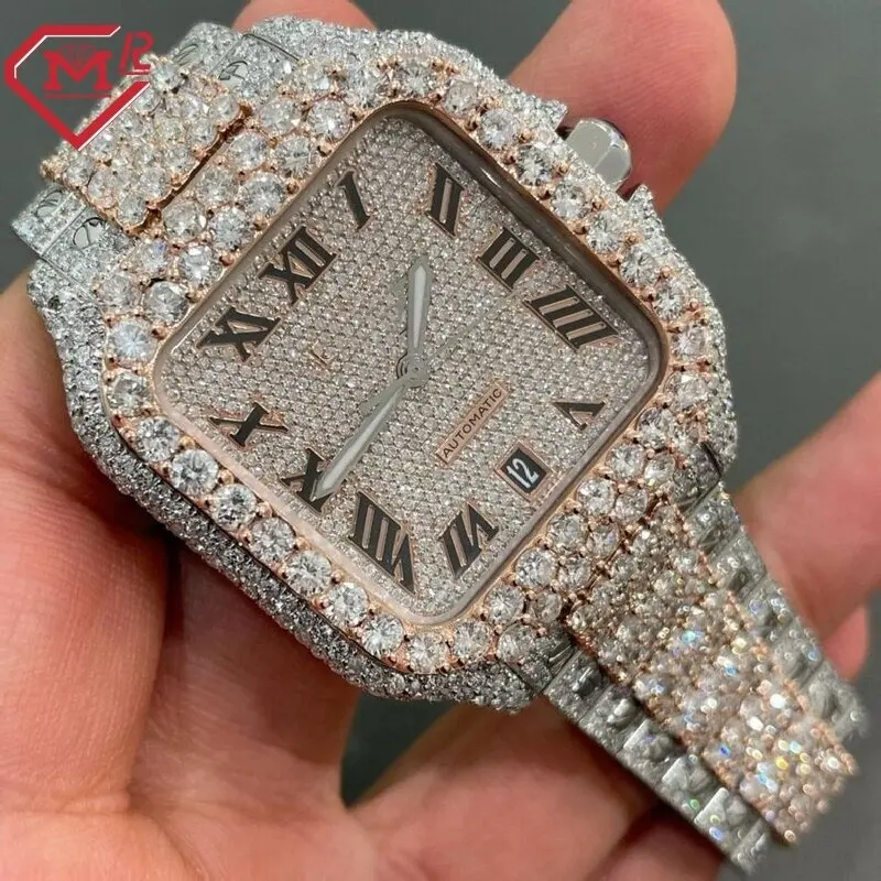 Heren Bustdown Moissanite Diamond Horloge Ijskoud Moissanite Hiphop Horloge Voor Rappers