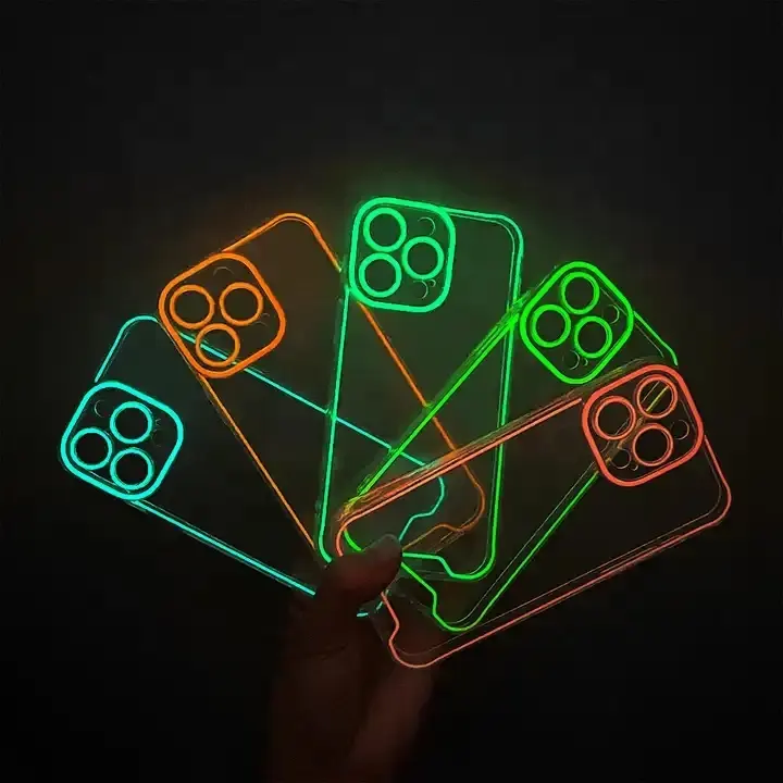 Brilho personalizado no escuro Noite luminosa Neon fluorescente brilhante capa traseira do telefone móvel para iPhone 14 13 12 11 Pro Max X