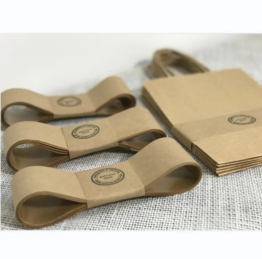 Fábrica Custom Impresso Reciclado Reciclável Brown Kraft Paper Ribbon Wrap Manga Roupas Meias Toalha Belly Bands Embalagem