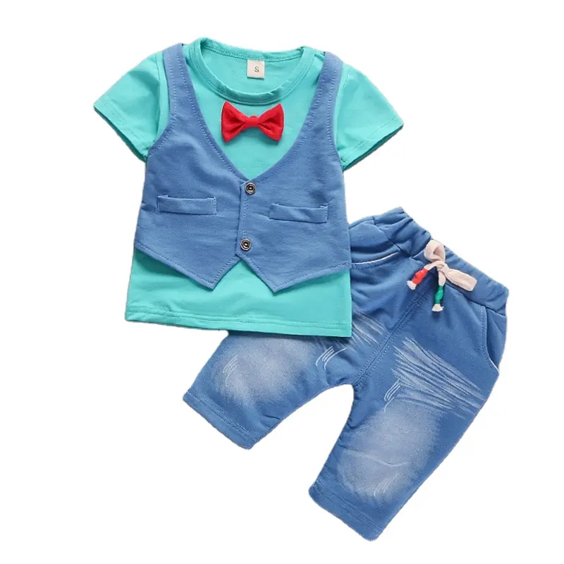 Vestiti per bambini all'ingrosso Casual Boy T Shirt Vest Jean Pant Dress set 3 pezzi Suit