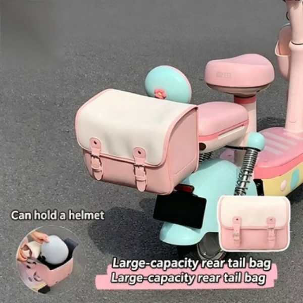 Sac arrière en cuir PU rose et blanc