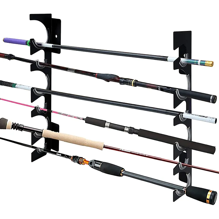 JH-Mech Pesca Pólo Rack Titular Rack De Armazenamento De Parede Suporta até 12 Varas Heavy Duty Metal Pesca Rod Display Rack