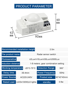AC220V Adjustable HF Microwave Radar Body <strong>Motion</strong> <strong>Sensor</strong> <strong>Module</strong> Wall/Ceiling Mounted Automatic On/Off Light Control PIR <strong>Sensor</strong> - Product Image 2