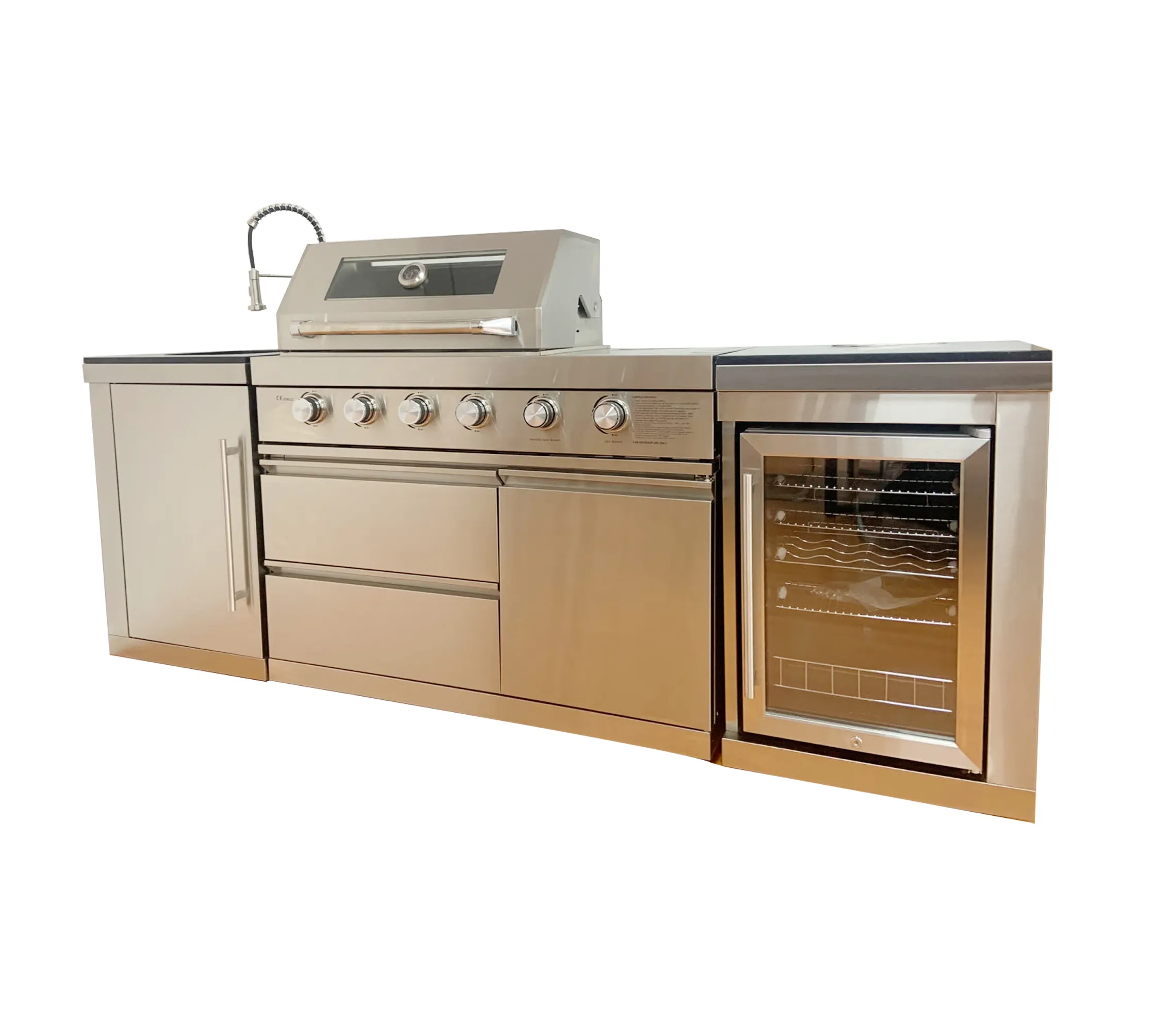 Patoy Venda quente Atacado aço Inoxidável 201/304/316 Cozinha ao ar livre churrasco 8 Peça Gabinete Conjunto com geladeira e churrasqueira
