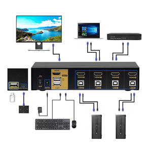 JideTech <strong>KVM</strong> <strong>Switch</strong> 4 Port Support Ultra HD with USB 2.0 Hub and Cables Support Hotkey Mouse and Wire Remote