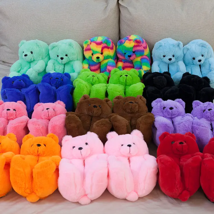 Bear Slippers Wholesale 2021 New Arrivals Fuzzy Wholesale Plush New Style Slippers House Bear Slippers For Women Girls