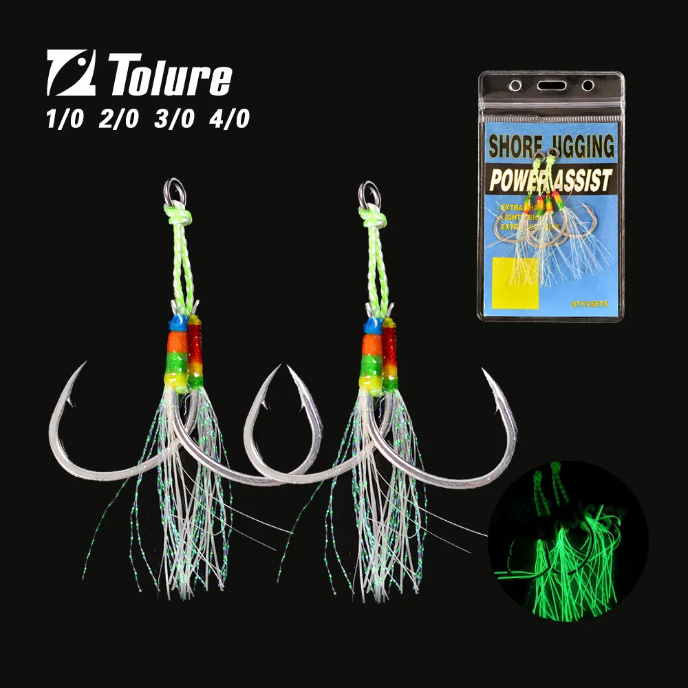 Tolure haute acier Fiber Corde Flasher Shore Jigging Assist Hooks Double Assist Jig Fishing Hooks Jig Lure Hook avec couleur UV 1pcs