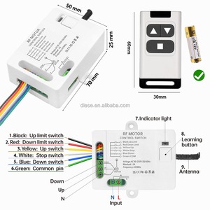 RF 433MHz Remote <strong>Control</strong> Switch 10A Receiver 2 Way <strong>Control</strong> Support with Limit Function for Gate Garage Awning Motor Blinds