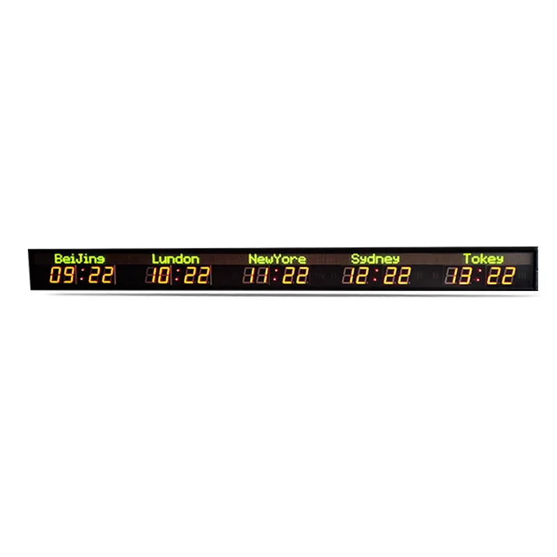 [Personalización]-Reloj de pared mundial de 2,3 pulgadas, Banco/hotel/Airport/estación, 5 zonas horarias, digital, led remoto