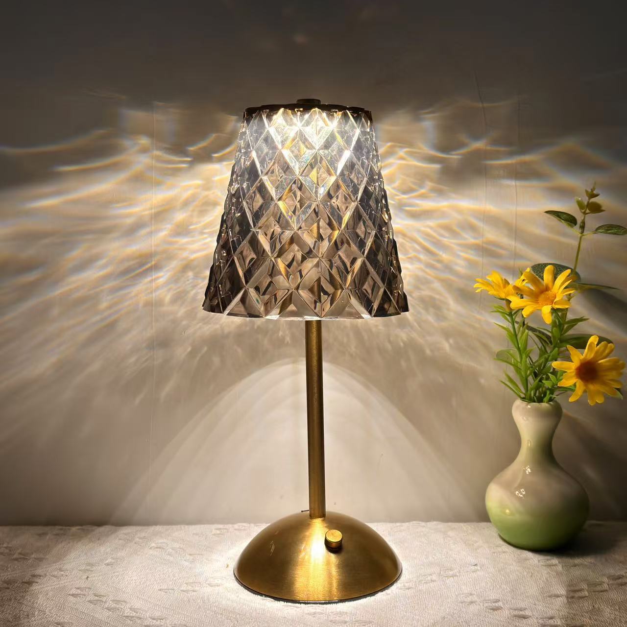 Smoky Gold Crystal Cordless Portable Rechargeable Table Lamp