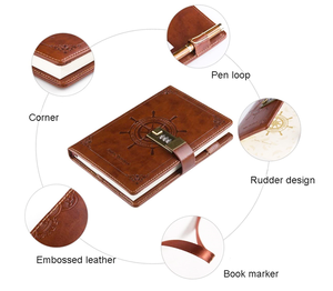 Cuaderno de diario A5 de tapa dura de cuero impreso personalizado con hoja dorada Borde dorado Estilo vintage Bloqueo de contraseña personalizado - Product Image 5