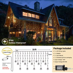 33Ft 400 <strong>Led</strong> 8 Modes Waterproof Icicle <strong>String</strong> <strong>Light</strong> Outdoor Connectable Curtain Fairy <strong>String</strong> <strong>Lights</strong> with <strong>Timer</strong> - Product Image 4