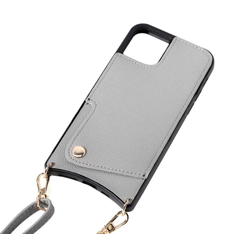 Solid Color Genuine Leather Tpu Crossbody Phone Case For iPhone 14 pro max