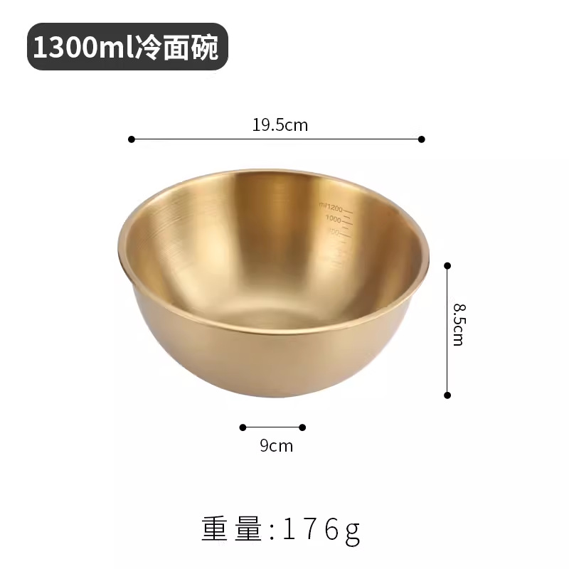 ชามบะหมี่เย็นสีทอง ขนาด 1300 มล. พร้อมสเกลวัดปริมาณ