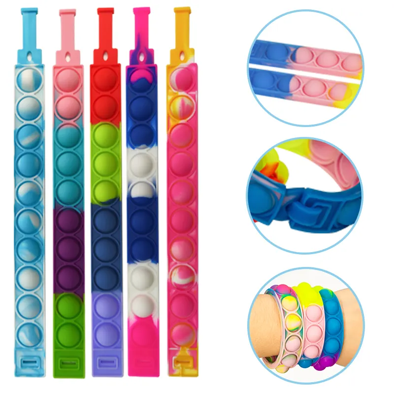Браслет-антистресс многоцветный, силиконовый игрушечный браслет с пузырьками, для детей и взрослых