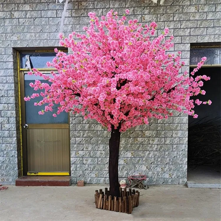 Grosir pohon persik merah muda buatan pohon bunga persik palsu untuk dekorasi luar ruangan pohon dan bunga besar buatan
