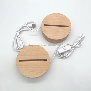 定制环保3D发光二极管灯<span class=keywords><strong>USB</strong></span>供电暖白色床边装饰实木圆形底座装饰特色