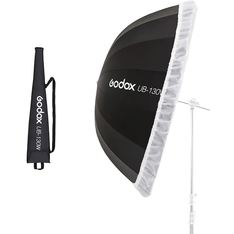 Godox-UB-130W parabólica de 130cm para estudio, paraguas de luz reflectante parabólica, en color negro y blanco, con difusor de color negro y plateado