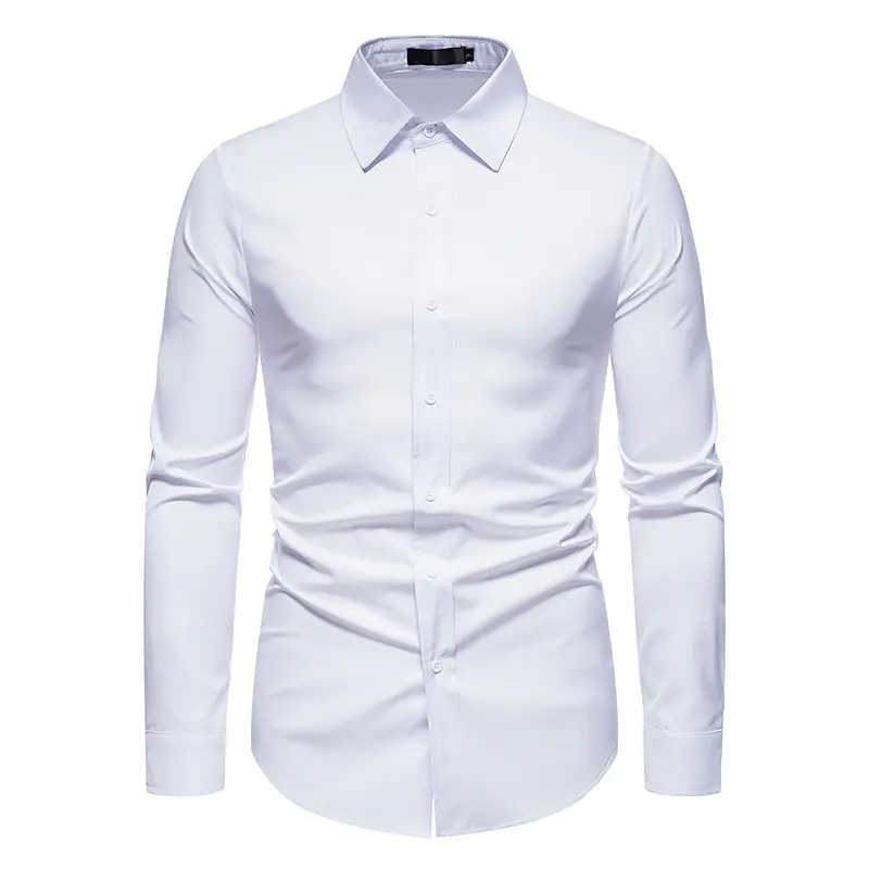 2023 남성 긴팔 패션 버튼 업 셔츠 단색 캐주얼 셔츠 슬림 드레스 셔츠