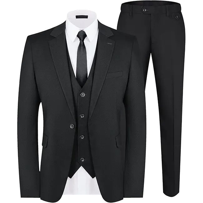 Traje de 3 piezas para hombre, chaqueta ajustada de un botón para fiesta de boda, traje sólido, chaleco, pantalones, conjunto con corbata