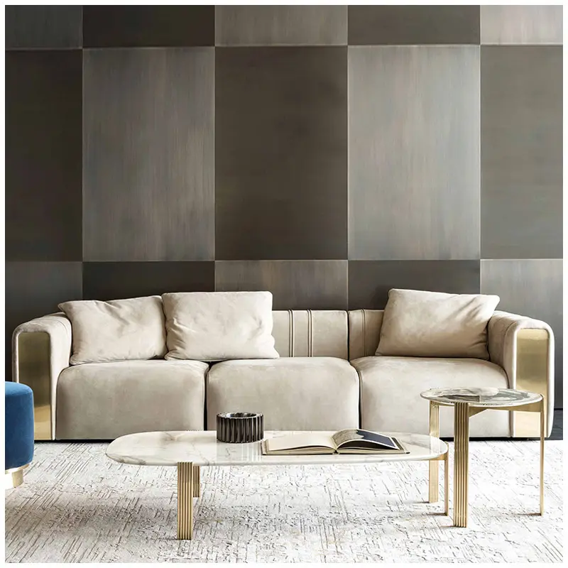 Novo modelo de estofado de couro importado, conjunto de sofá de couro estilo italiano luxuoso moderno sala de estar conjunto de móveis