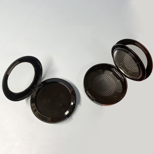 Gran oferta, colorete vacío negro personalizado, espejo compacto en polvo, bandeja interior, caja de polvo prensada redonda, tapa transparente, orificio de aire en la Base