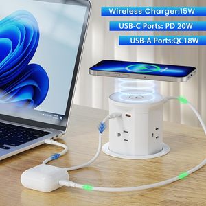 15w无线充电器白色弹出插座台面4个插座<span class=keywords><strong>2</strong></span>个PD20W usb-c端口3.35英寸厨房办公室书桌孔电源索环