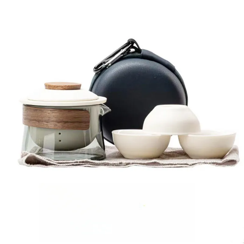 Cadeau d'affaires tout en un portable mini portable en céramique verre théière et tasse service à thé chinois de luxe