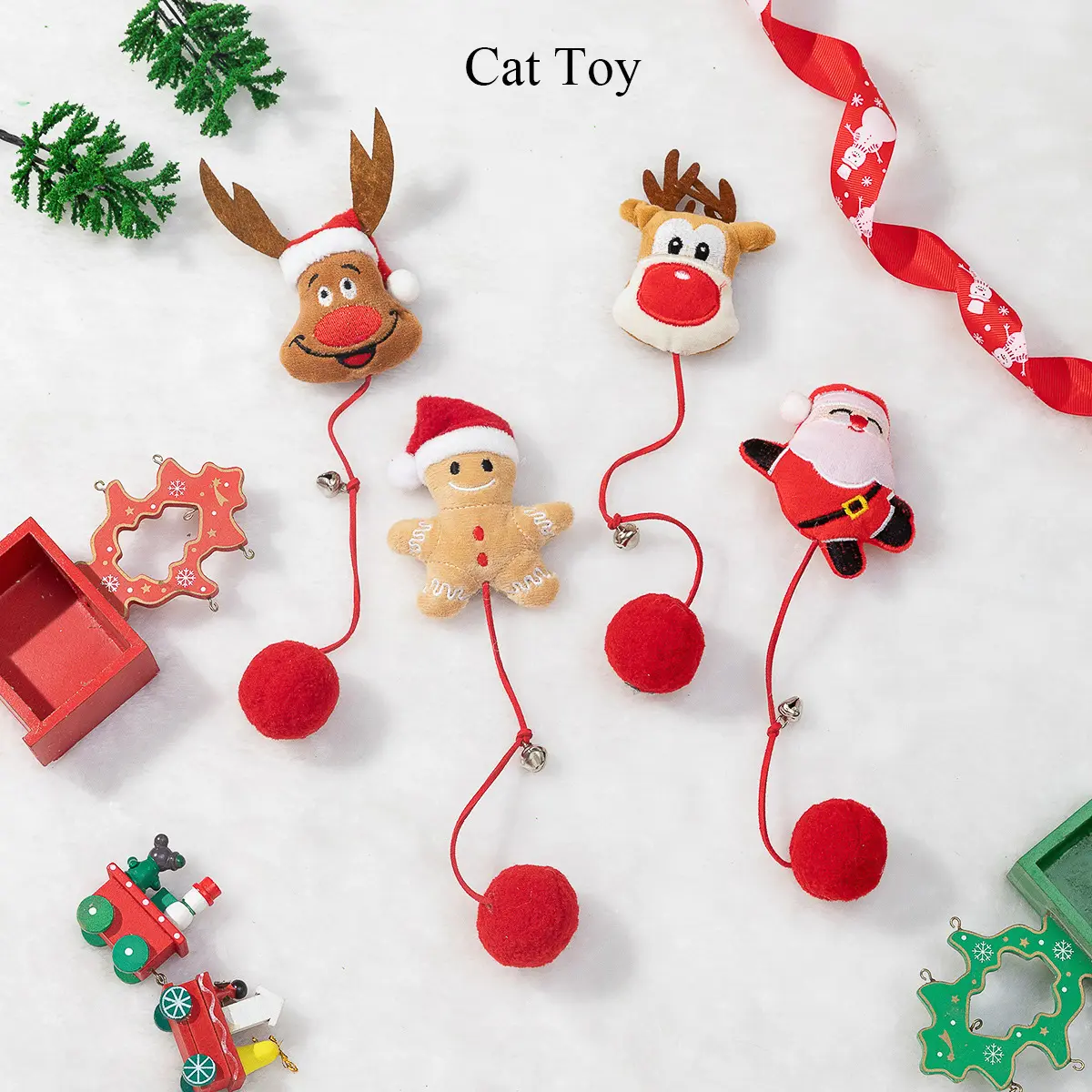 Huisdier Levert Nieuwe Kat Speelgoed Opknoping Interactieve Pluche Kerstcadeau Kat Speelgoedballen Met Bell Cat Kerst Accessoires