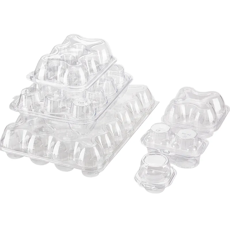 1 2 4 6 12 24 Contagem Descartável empilhável Cup Cake Containers Travel Carrier Alto Limpar PET Plástico Dobrável sobremesa Cupcake Boxe