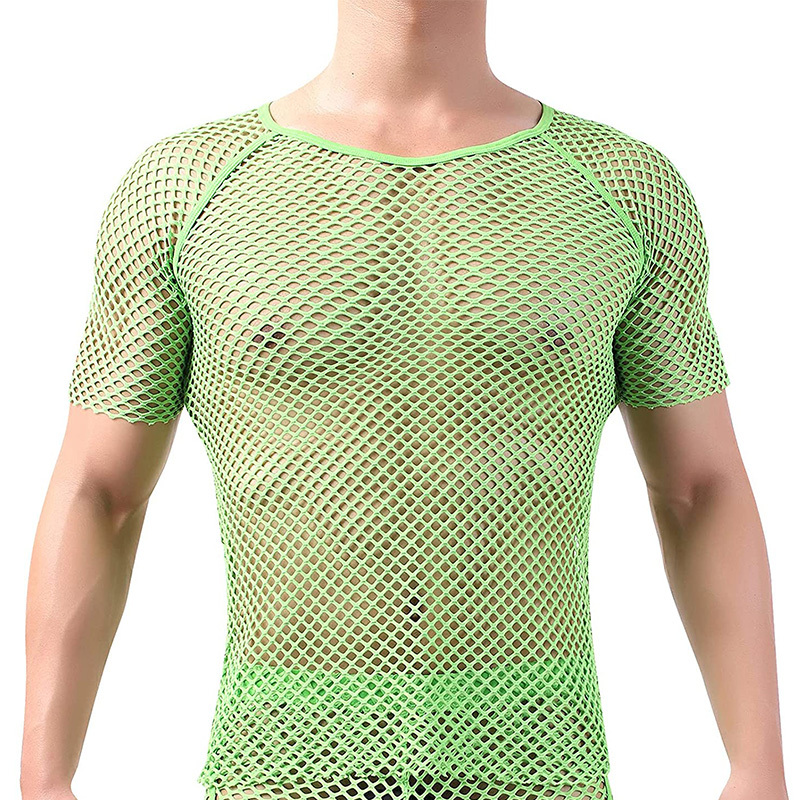 Green mens fishnet mesh t shirt