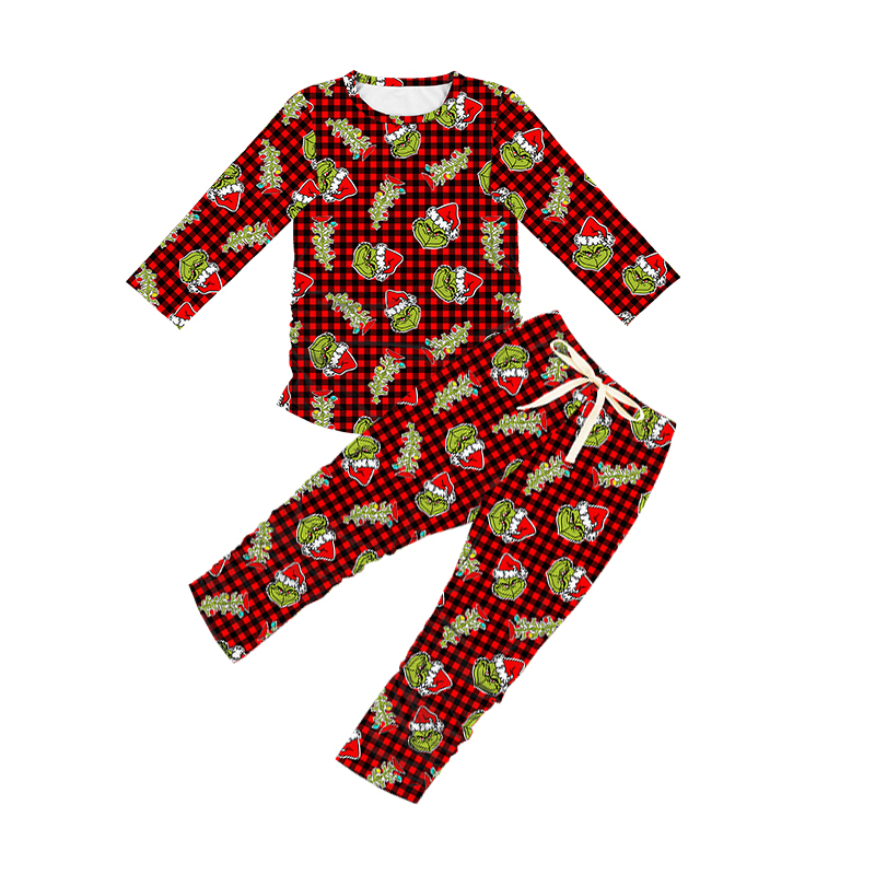 Estampado Navideño Grinch a Cuadros Rojos y Negros