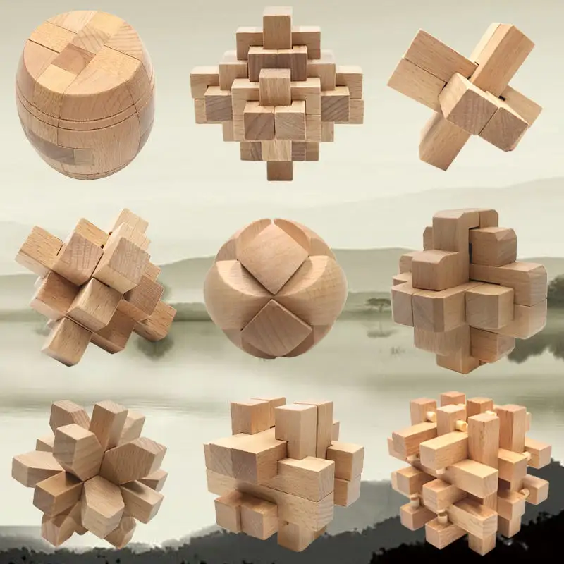 Kong Ming Lu Ban Lock 3d Iqインターロッキングバリパズル子供のための教育用木製おもちゃ大人の3d頭の体操ゲームパズル