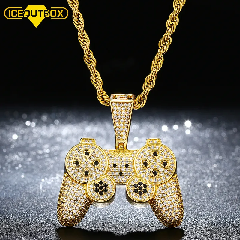 Más vendidos joyería de Hip Hop de alta calidad 18K chapado en oro latón AAAAA CZ diamante consola de juegos colgante collar