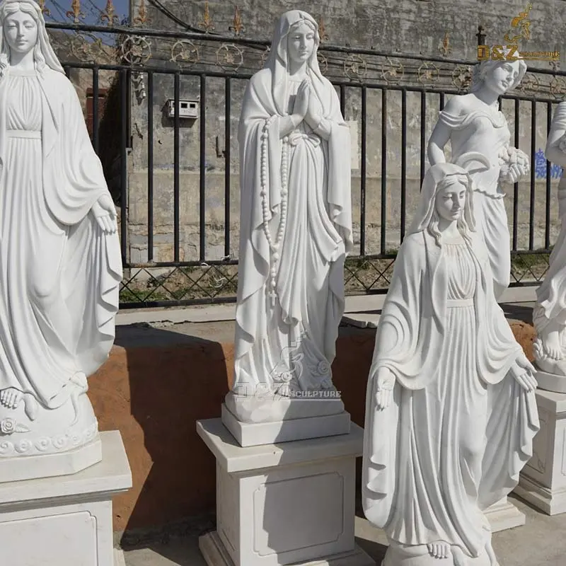 Estatua de la Virgen María de mármol blanco, piedra de tamaño grande, para exteriores