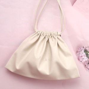 Custom Logo Emboss PU Leather Drawstring Bag for Cosmetic Waterproof Portable Skincare Product Storage Leather Makeup <strong>Pouch</strong> - Product Image 4