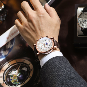 CX-976 Multi funzionale vero tre occhi sei ago orologio da uomo fase lunare calendario cronometraggio Business orologio al quarzo - Product Image 6