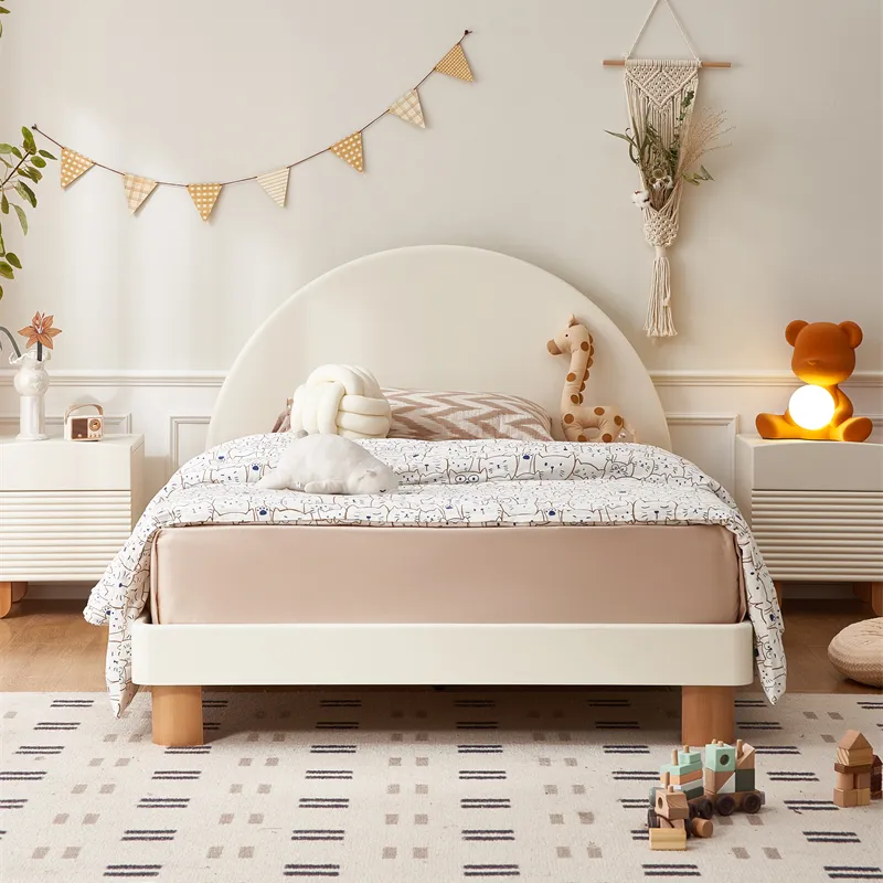 Camas de madera maciza para dormitorio de niños, cama individual de color blanco crema, de princesa