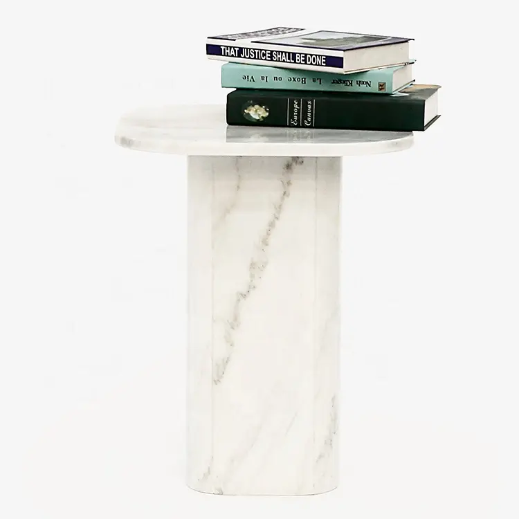 Base de mármol de Carrara chino, mesa auxiliar, muebles de sala de estar, mesa auxiliar de noche superior de piedra, mesa auxiliar de columna de mármol blanco