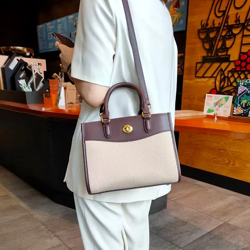 2024 Can customize logo women's bag cowhide color with contrast color handbag shoulder crossbody bag