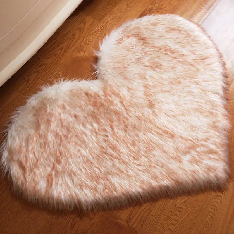 Alfombras y alfombras de piel de oveja sintética en forma de corazón, tela de felpa supersuave, para el hogar, sala de estar y dormitorio