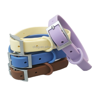 Collar de perro de PVC mate con diseño de macarrones coloridos, patrón sólido moderno con anillo en D a juego y remaches personalizados para gatos - Product Image 2