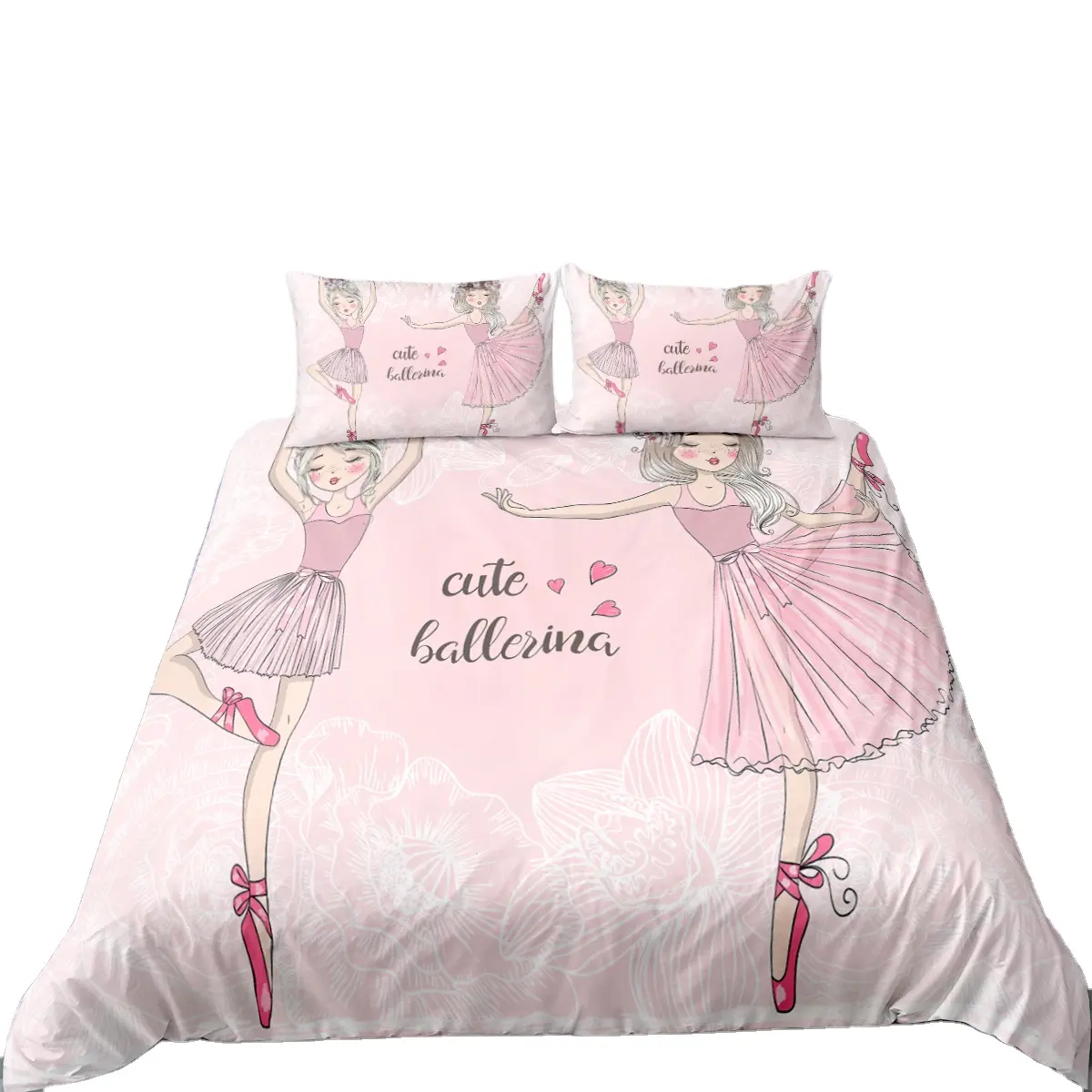 ปลอกผ้านวมผ้าคลุมเตียงสีชมพูเตียงเจ้าหญิง,สิ่งทอที่บ้านน่ารักสำหรับเด็กผู้หญิงชุดเครื่องนอนบัลเล่ต์3d
