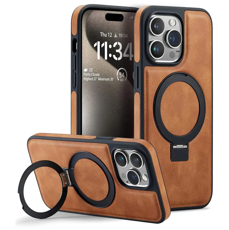 Top Bán phụ kiện điện thoại cao cấp PU Leather Case cho iPhone 15 cộng với 14 Pro Max từ đứng trường hợp điện thoại