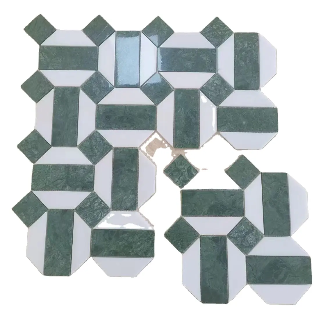 Faith Stone Elegant White and Green Natural Polished Marble Mosaic Tiles Marble Tiles